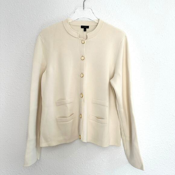 Talbots Button Front Knit Cardigan Women Large Ivory Career Modest Minimalist - Picture 1 of 6